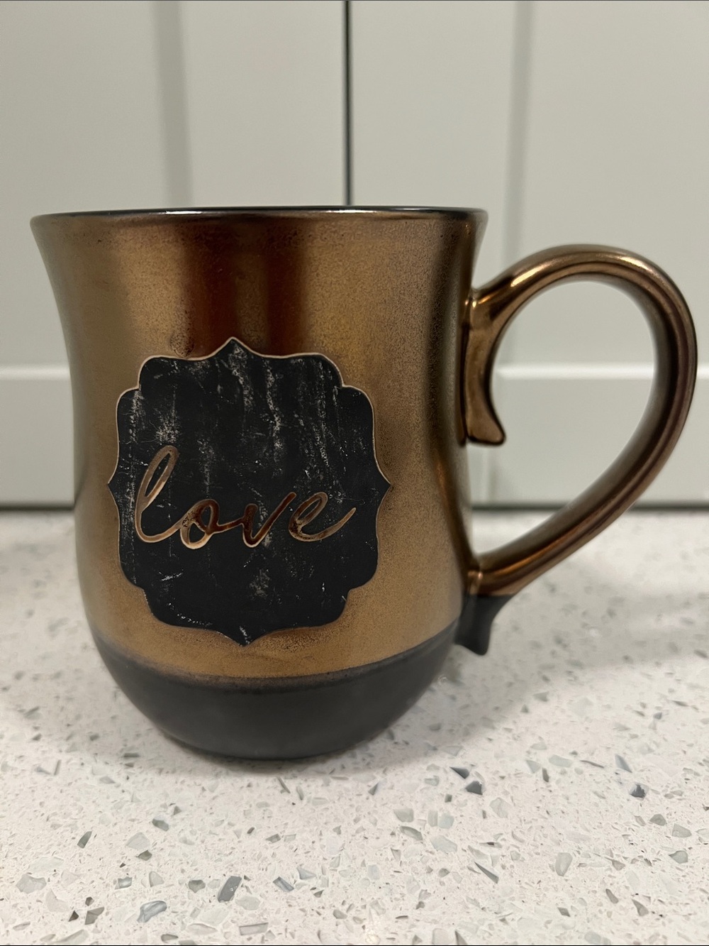 LA ROCHELLE XL Metallic Bronze 'Love' Marble Ceramic Coffee Mug Shimmer 16oz